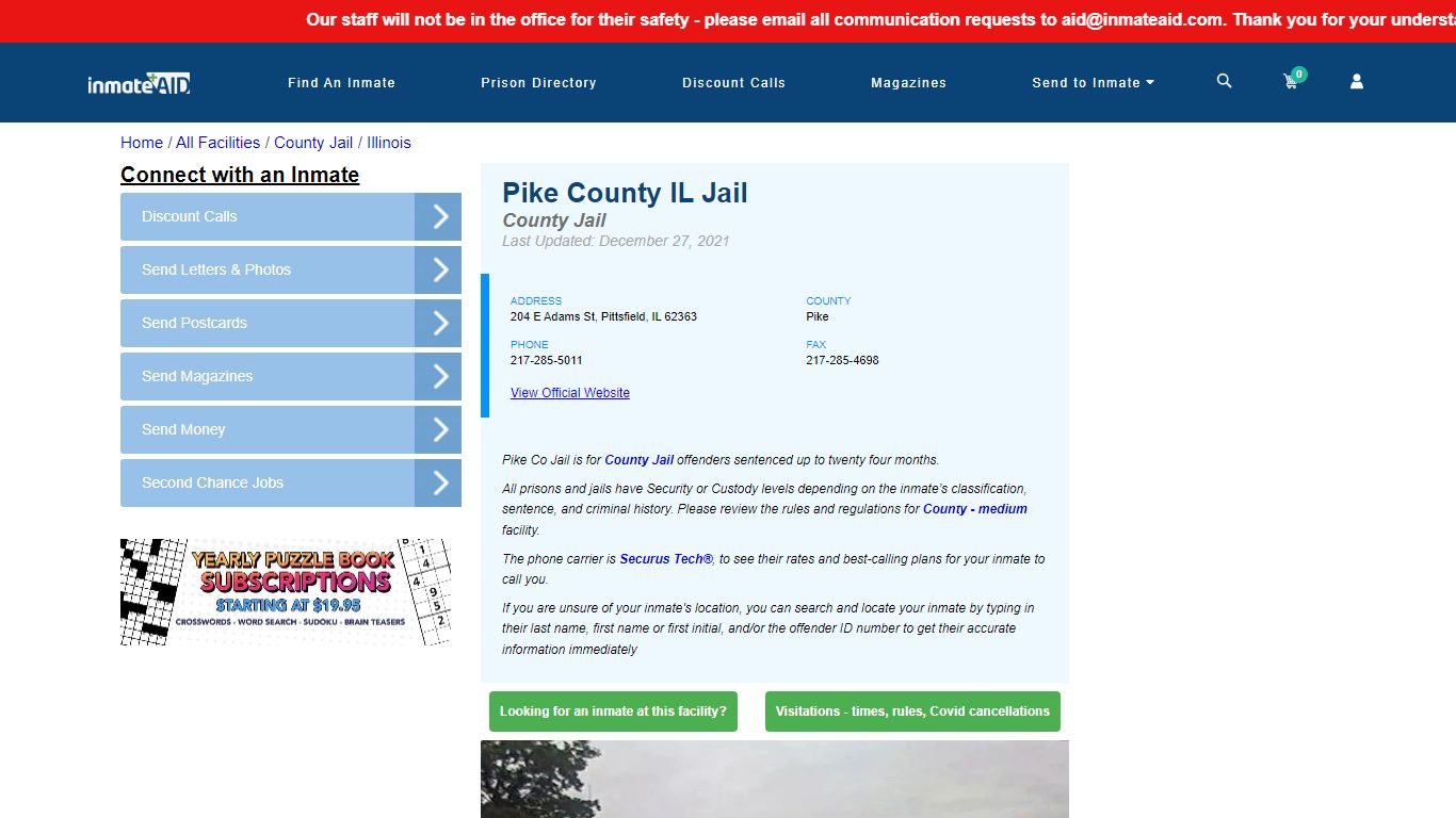 Pike County IL Jail - Inmate Locator - Pittsfield, IL